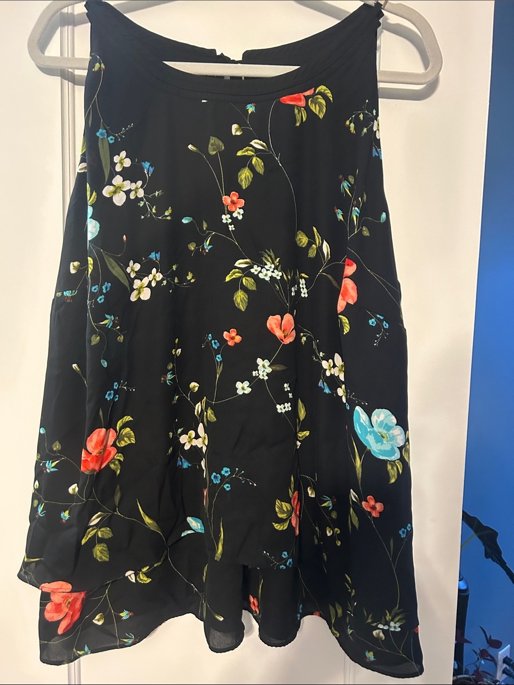 Worthington Black Floral Skirt with Coral & Teal Blooms